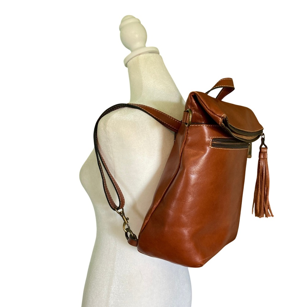 Patricia Nash Luzille Backpack Purse Tassel Leather Convertible Tan - Picture 3 of 16